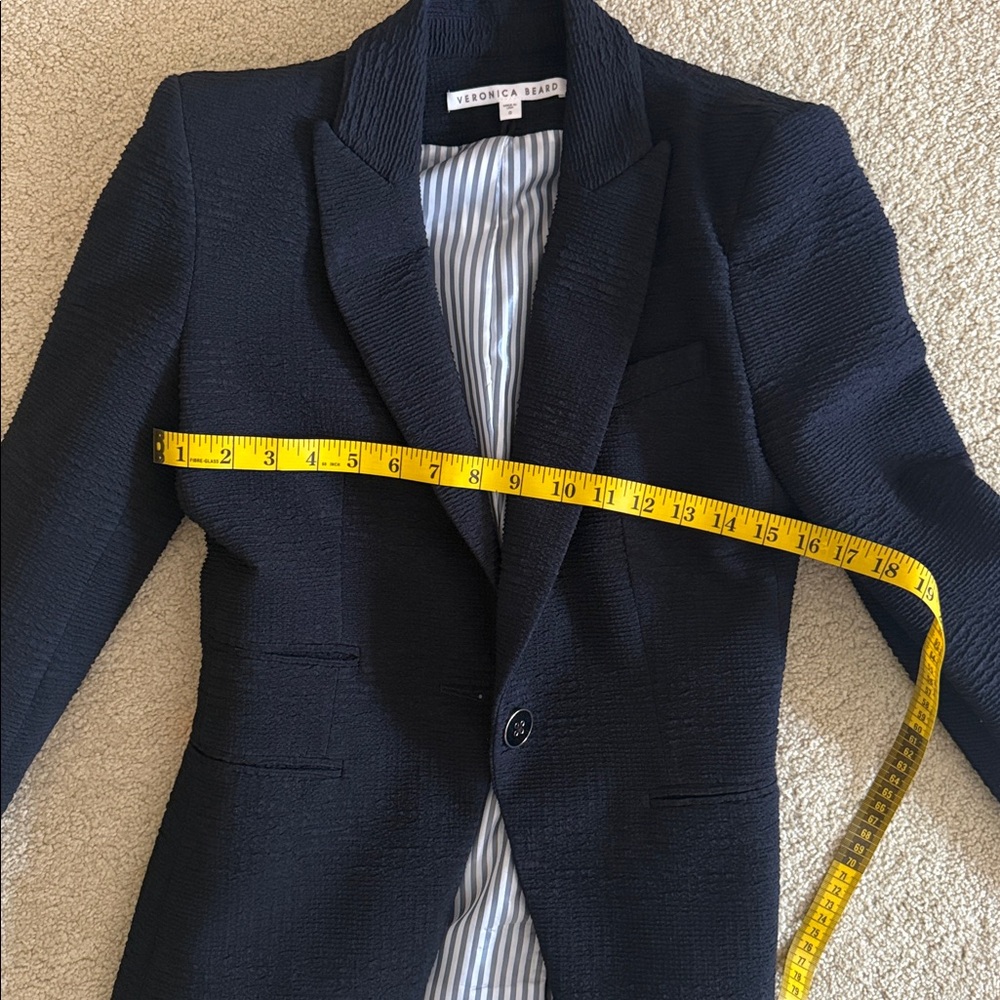 Veronica Beard Navy Textured One-Button Blazer - Picture 5 of 6